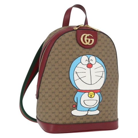 GUCCI Micro GG Supreme哆啦A夢雙肩包 PVC 米色 金色 647816 正品 LNZ825SAM