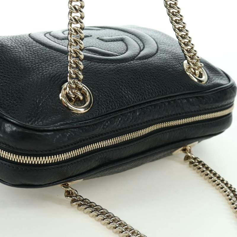 【日本直送】GUCCI 鏈條 Soho 單肩包 皮革 黑色 金色 308983 正品 ARZ680SAV-5