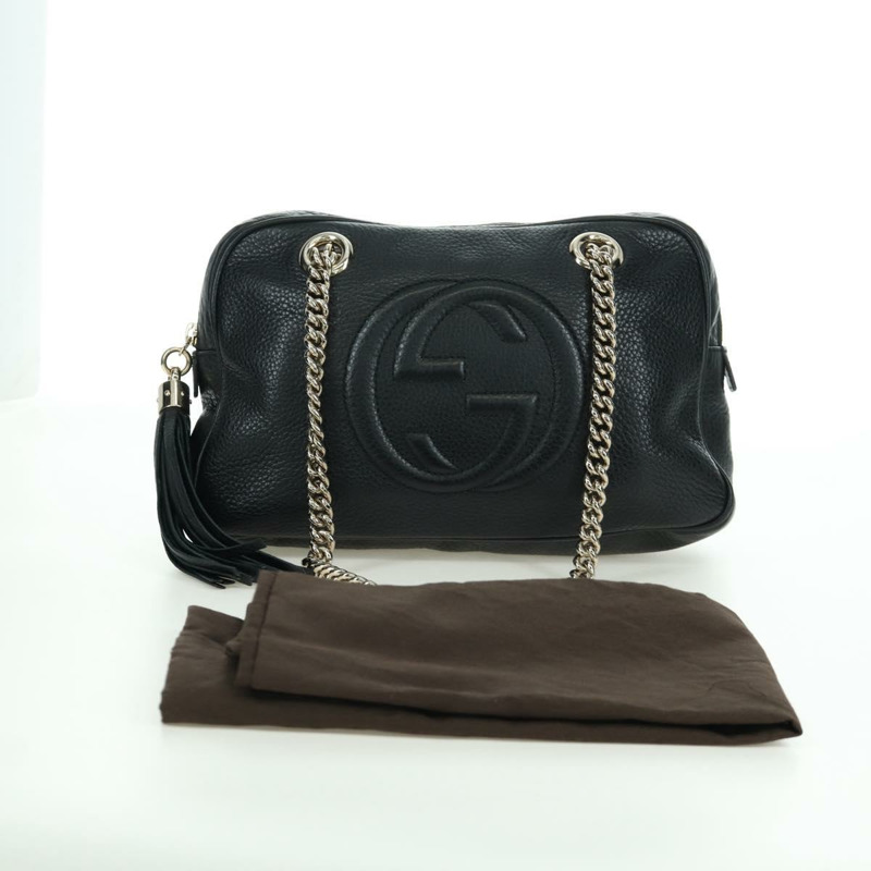 【日本直送】GUCCI 鏈條 Soho 單肩包 皮革 黑色 金色 308983 正品 ARZ680SAV-11
