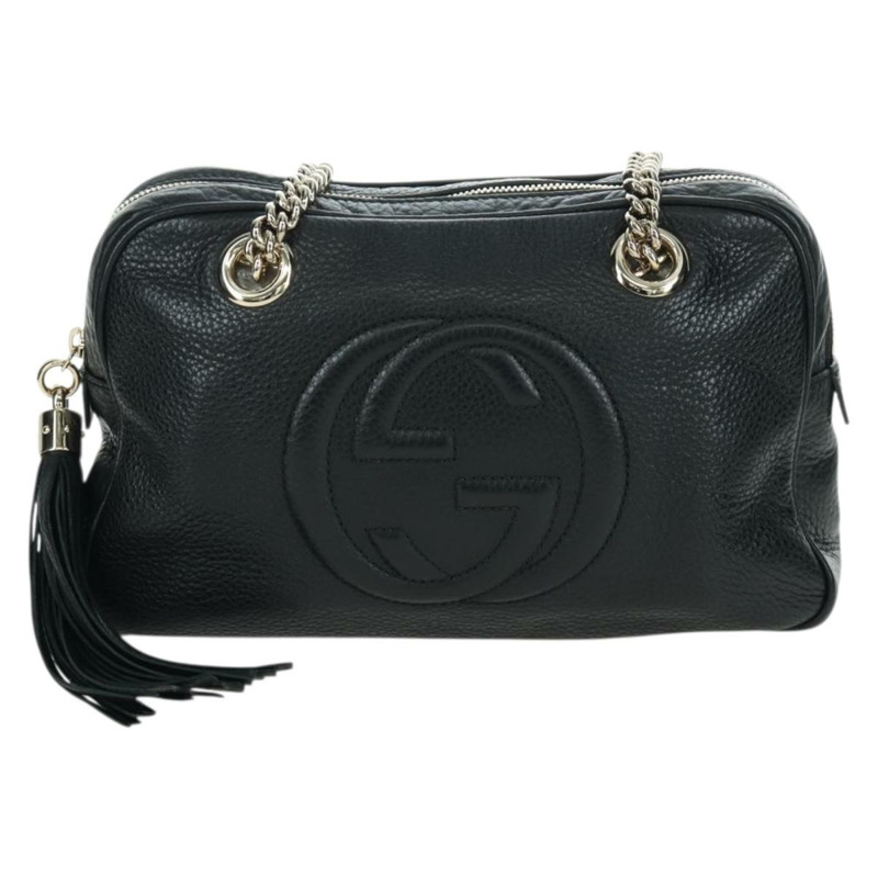 【日本直送】GUCCI 鏈條 Soho 單肩包 皮革 黑色 金色 308983 正品 ARZ680SAV-12