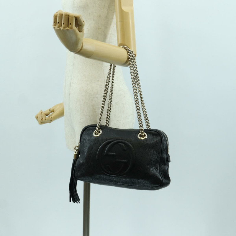 【日本直送】GUCCI 鏈條 Soho 單肩包 皮革 黑色 金色 308983 正品 ARZ680SAV-24