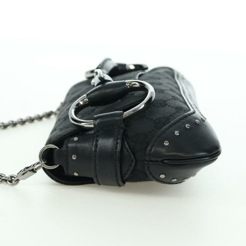 【日本直送】GUCCI 馬銜扣鏈條 GG 帆布單肩包 黑色 銀色 119186 正品 ARZ578SAV-2