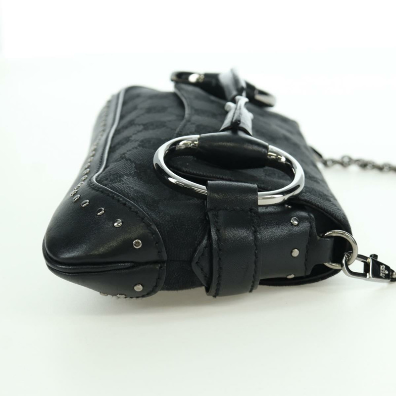 【日本直送】GUCCI 馬銜扣鏈條 GG 帆布單肩包 黑色 銀色 119186 正品 ARZ578SAV-3
