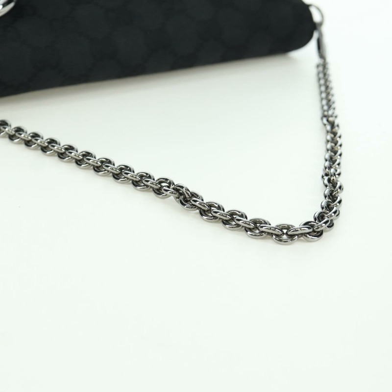 【日本直送】GUCCI 馬銜扣鏈條 GG 帆布單肩包 黑色 銀色 119186 正品 ARZ578SAV-6