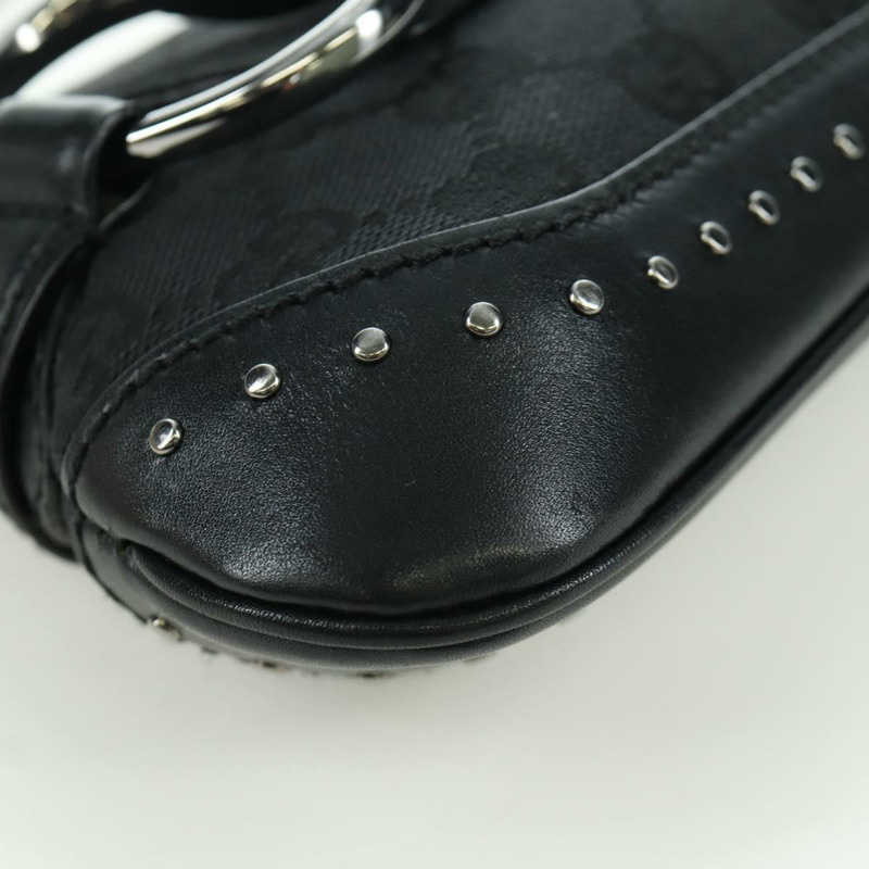 【日本直送】GUCCI 馬銜扣鏈條 GG 帆布單肩包 黑色 銀色 119186 正品 ARZ578SAV-8