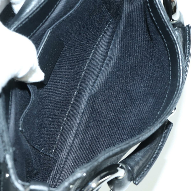 【日本直送】GUCCI 馬銜扣鏈條 GG 帆布單肩包 黑色 銀色 119186 正品 ARZ578SAV-9