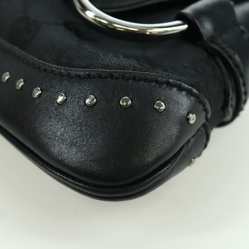 【日本直送】GUCCI 馬銜扣鏈條 GG 帆布單肩包 黑色 銀色 119186 正品 ARZ578SAV-13