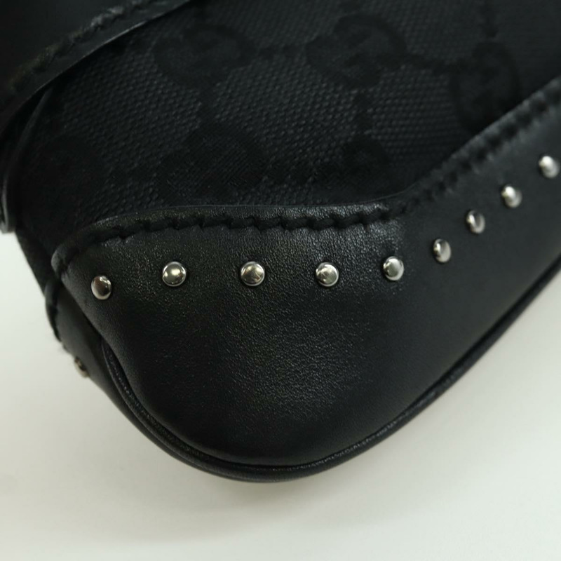 【日本直送】GUCCI 馬銜扣鏈條 GG 帆布單肩包 黑色 銀色 119186 正品 ARZ578SAV-14