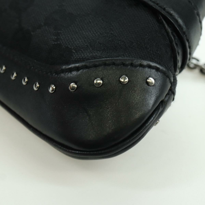 【日本直送】GUCCI 馬銜扣鏈條 GG 帆布單肩包 黑色 銀色 119186 正品 ARZ578SAV-15