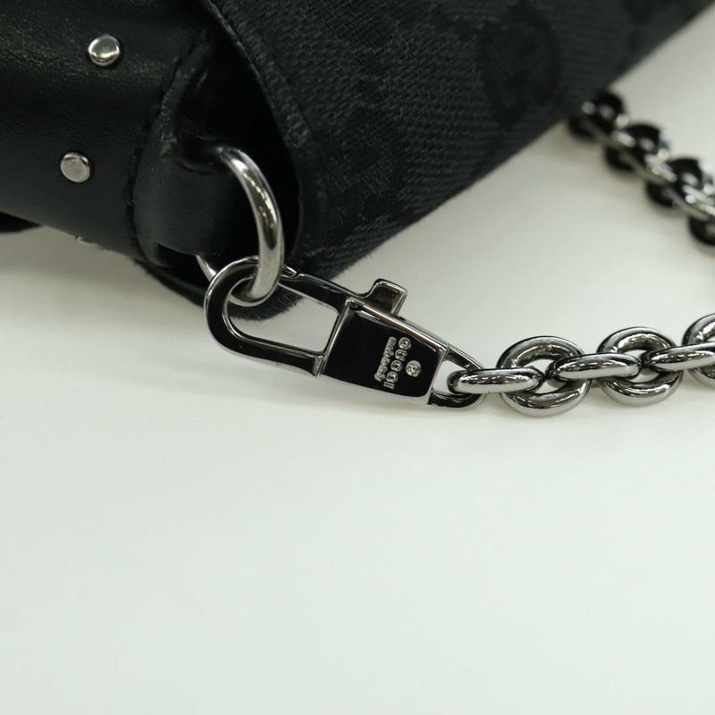 【日本直送】GUCCI 馬銜扣鏈條 GG 帆布單肩包 黑色 銀色 119186 正品 ARZ578SAV-16