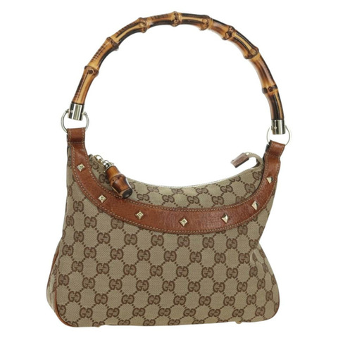 GUCCI GG帆布竹節手提包 米色金色 137378 正品 BSZ605A