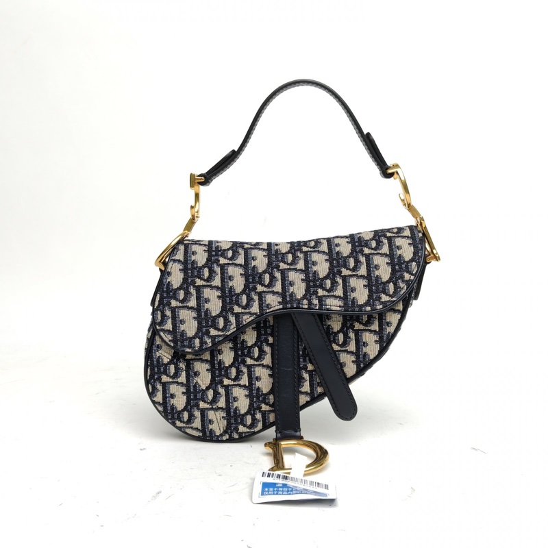 DIOR SADDLE馬鞍小號無肩帶墨藍色帆布金扣-0