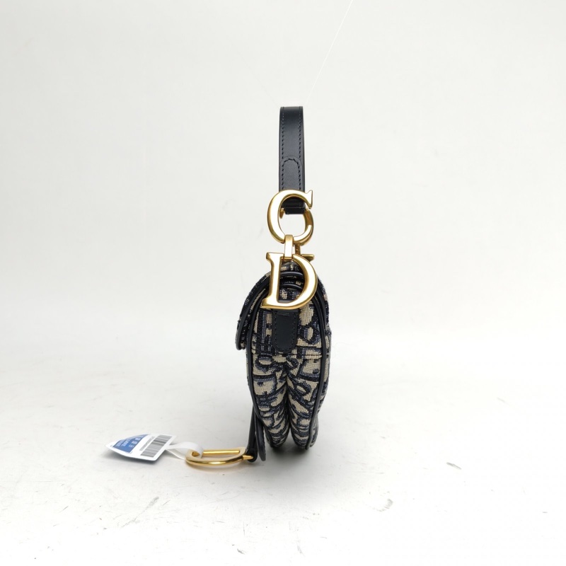 DIOR SADDLE馬鞍小號無肩帶墨藍色帆布金扣-1