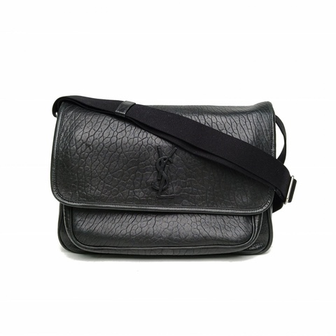 SAINT LAURENT 黑色羊皮銀扣Niki大號郵差包