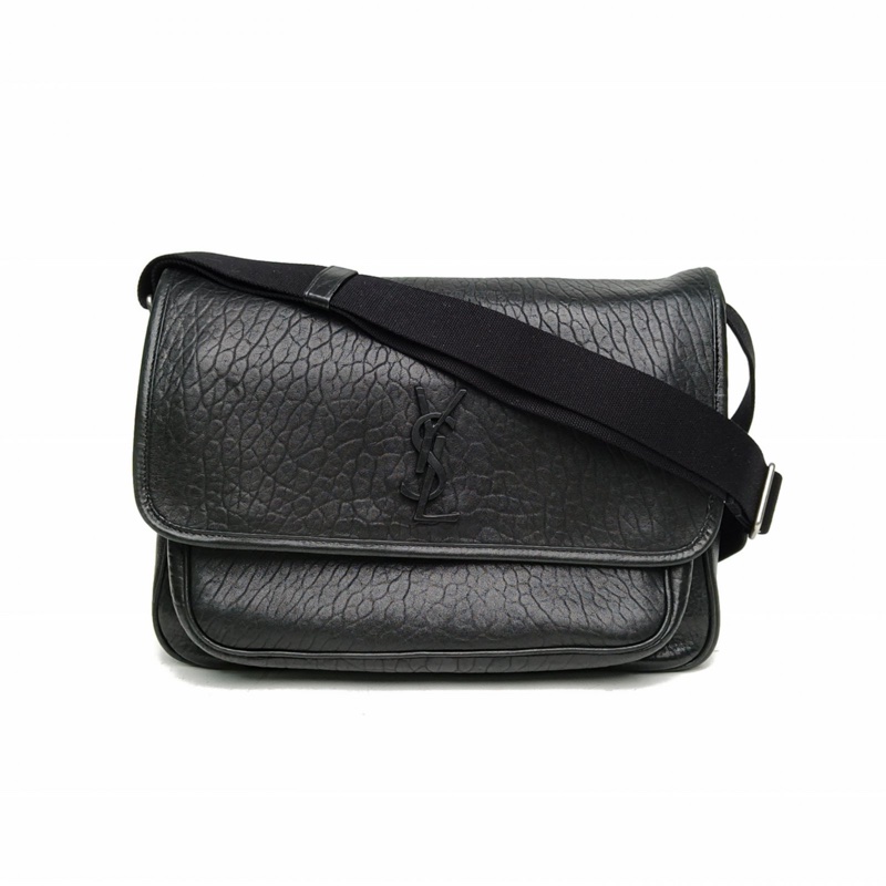 SAINT LAURENT 黑色羊皮銀扣Niki大號郵差包-0