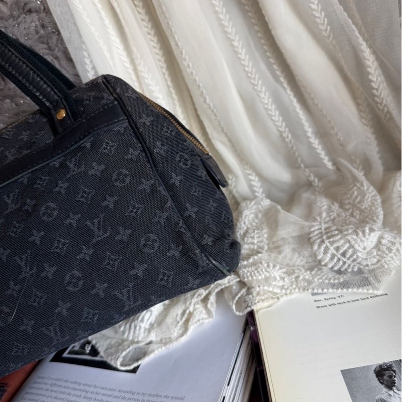 路易威登 牛仔丹寜 包 腋下包   經典 實用性高 包包 托特包 Vintage louis vuitton navy denim Monogram Mini Lin Josephine PM-5