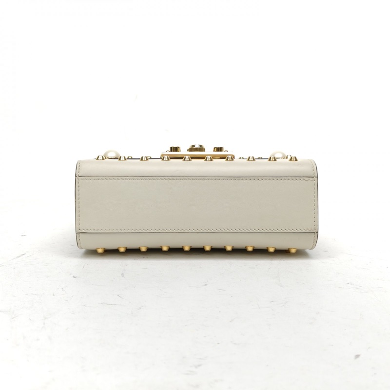 GUCCI Padlock鎖頭包盒子包小號珍珠裝飾白色牛皮-3