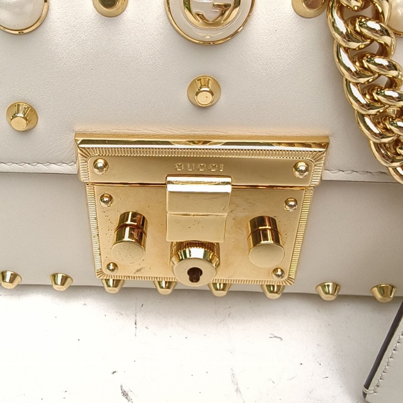 GUCCI Padlock鎖頭包盒子包小號珍珠裝飾白色牛皮-4