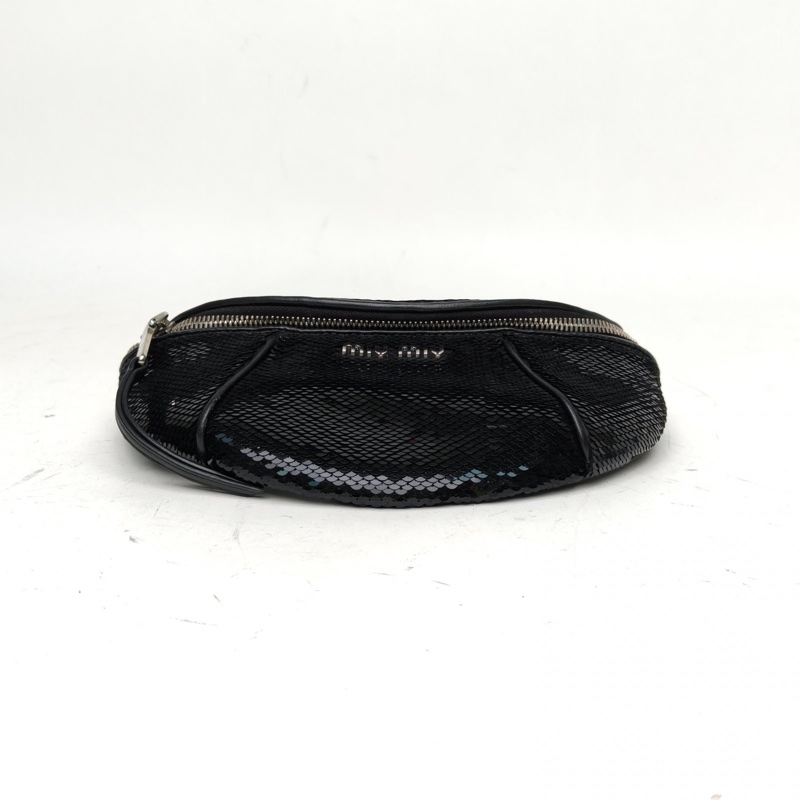 MIUMIU 黑色珠片閃片斜跨腰包-3