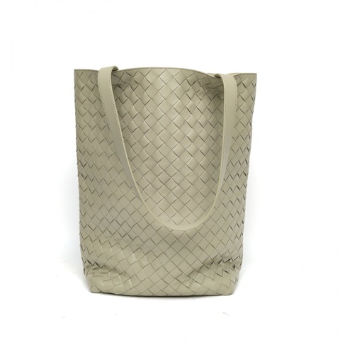 BOTTEGA VENETA 綠色牛皮BV豎版經典編織手提