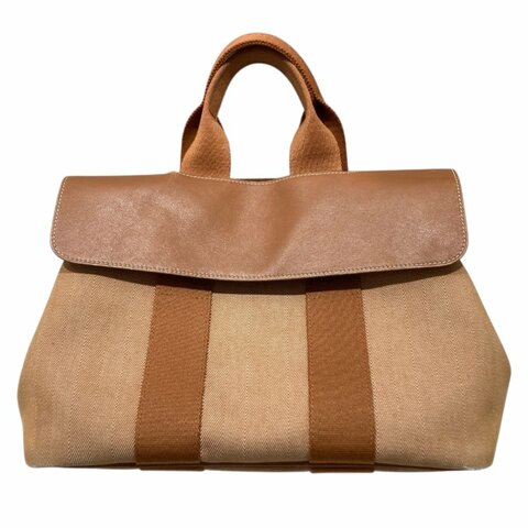 HERME 愛馬仕 VALPARAISO PM 手拿包 帆布 焦糖色 銀扣