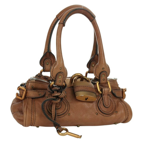 Chloe Paddington迷你手提包，棕色、銀色、金色皮革，正品 BA11188SAV