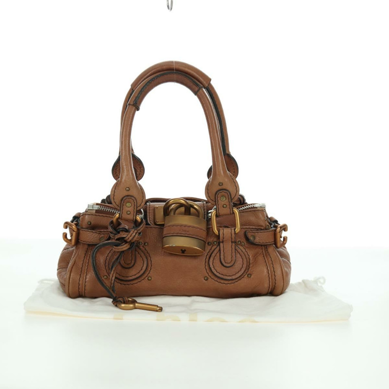 【日本直送】Chloe Paddington迷你手提包,棕色、銀色、金色皮革,正品 BA11188SAV-11