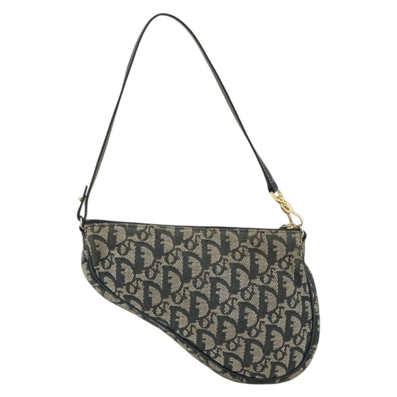 【日本直送】Christian Dior Trotter帆布馬鞍包 藍色金色 Auth ARZ681A-1