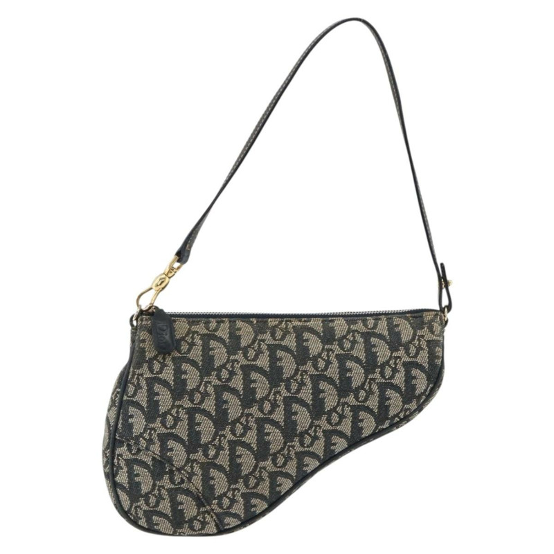 【日本直送】Christian Dior Trotter帆布馬鞍包 藍色金色 Auth ARZ681A-12