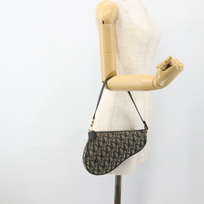 【日本直送】Christian Dior Trotter帆布馬鞍包 藍色金色 Auth ARZ681A-19