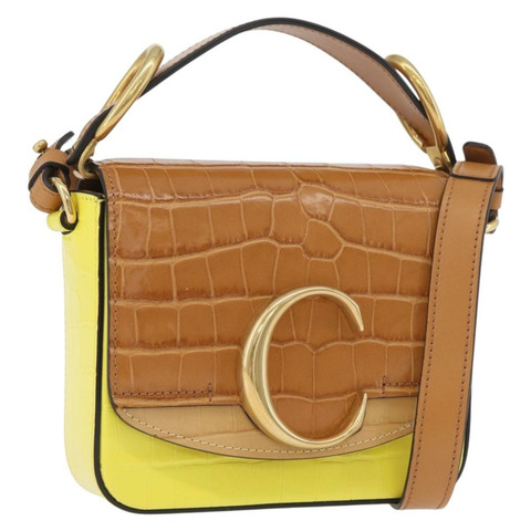 Chloe C 手提包 壓花皮革 兩用 棕色 黃色 正品 am11063V