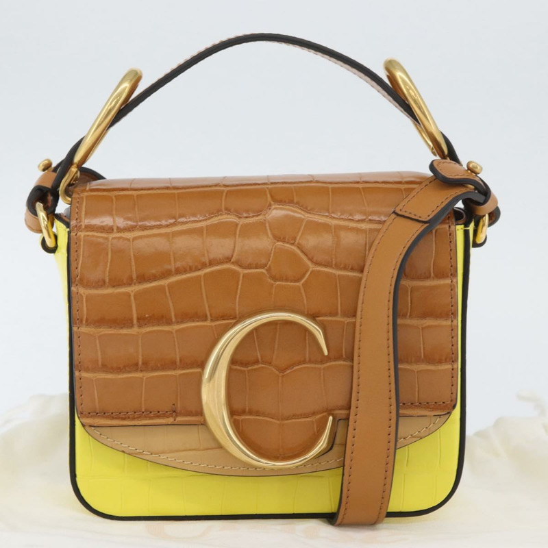 【日本直送】Chloe C 手提包 壓花皮革 兩用 棕色 黃色 正品 am11063V-11