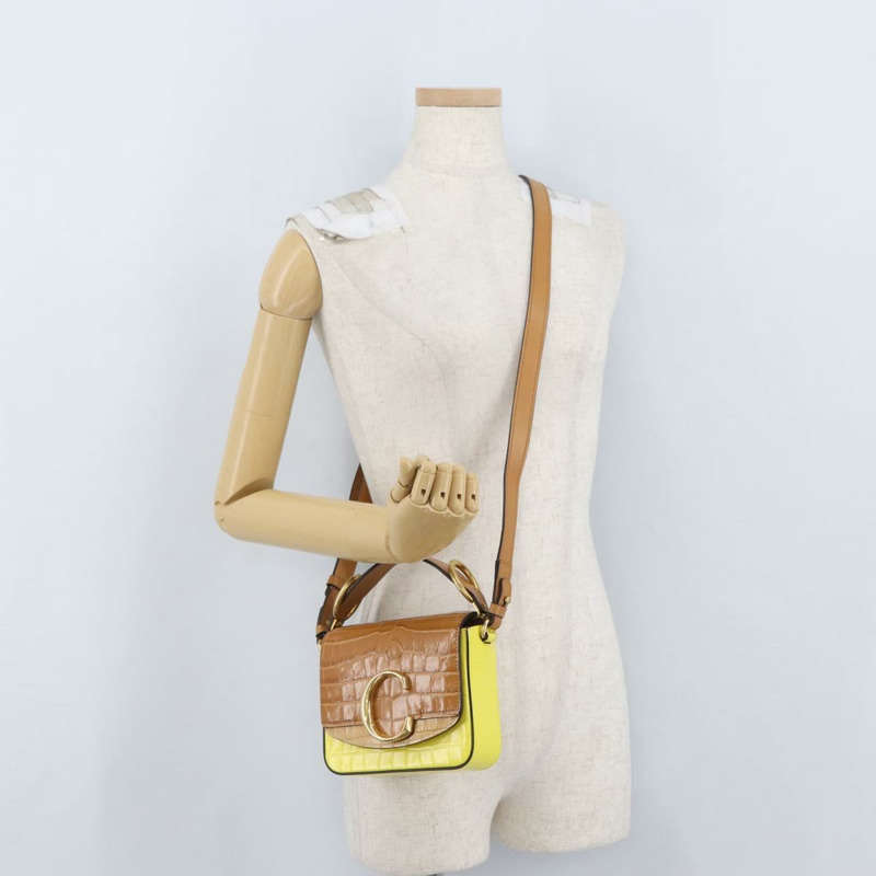 【日本直送】Chloe C 手提包 壓花皮革 兩用 棕色 黃色 正品 am11063V-25