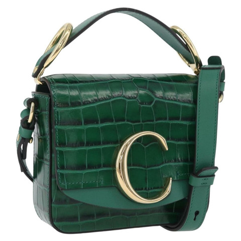 Chloe C 手提包 壓花皮革 2way 綠金色 Auth am11062V