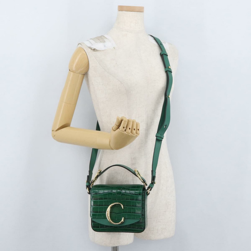 【日本直送】Chloe C 手提包 壓花皮革 2way 綠金色 Auth am11062V-25