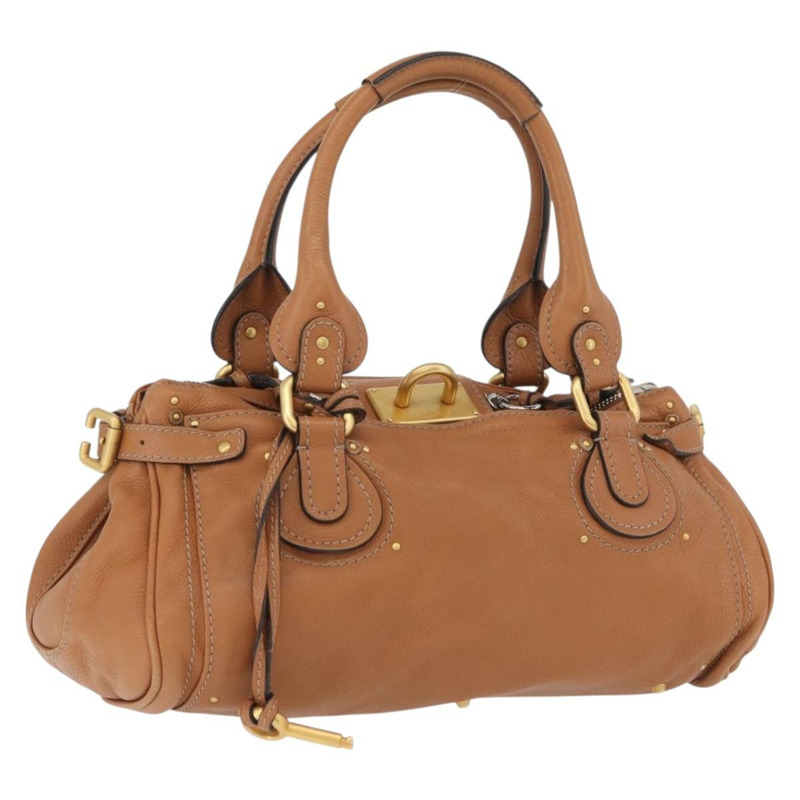 【日本直送】Chloe Paddington 手提包，棕色、銀色、金色皮革，正品 AMZ440A-0