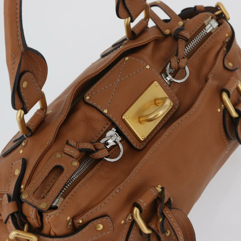 【日本直送】Chloe Paddington 手提包，棕色、銀色、金色皮革，正品 AMZ440A-6