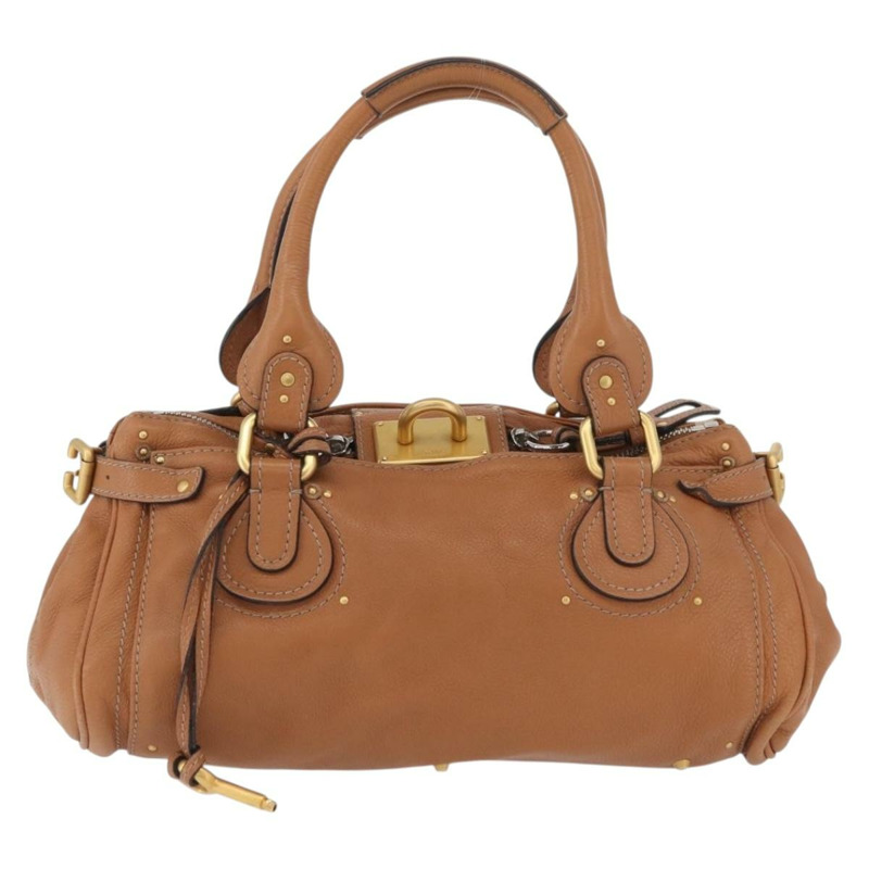【日本直送】Chloe Paddington 手提包，棕色、銀色、金色皮革，正品 AMZ440A-12