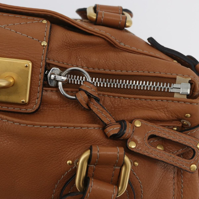 【日本直送】Chloe Paddington 手提包，棕色、銀色、金色皮革，正品 AMZ440A-19