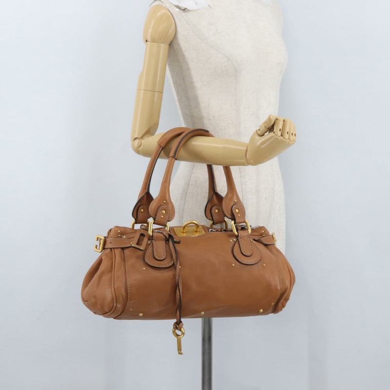 【日本直送】Chloe Paddington 手提包，棕色、銀色、金色皮革，正品 AMZ440A-25