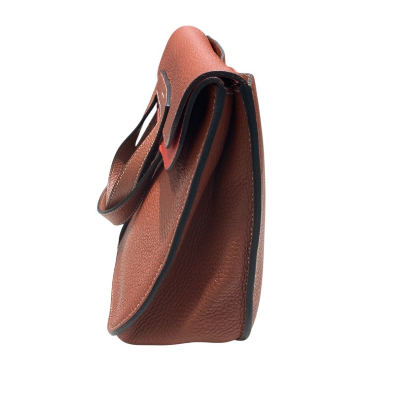 HERME 愛馬仕 B刻印 HALZAN 31 肩背包 TC/SWIFT皮革 古銅色/火焰紅 拚色 拚皮 銀扣-1