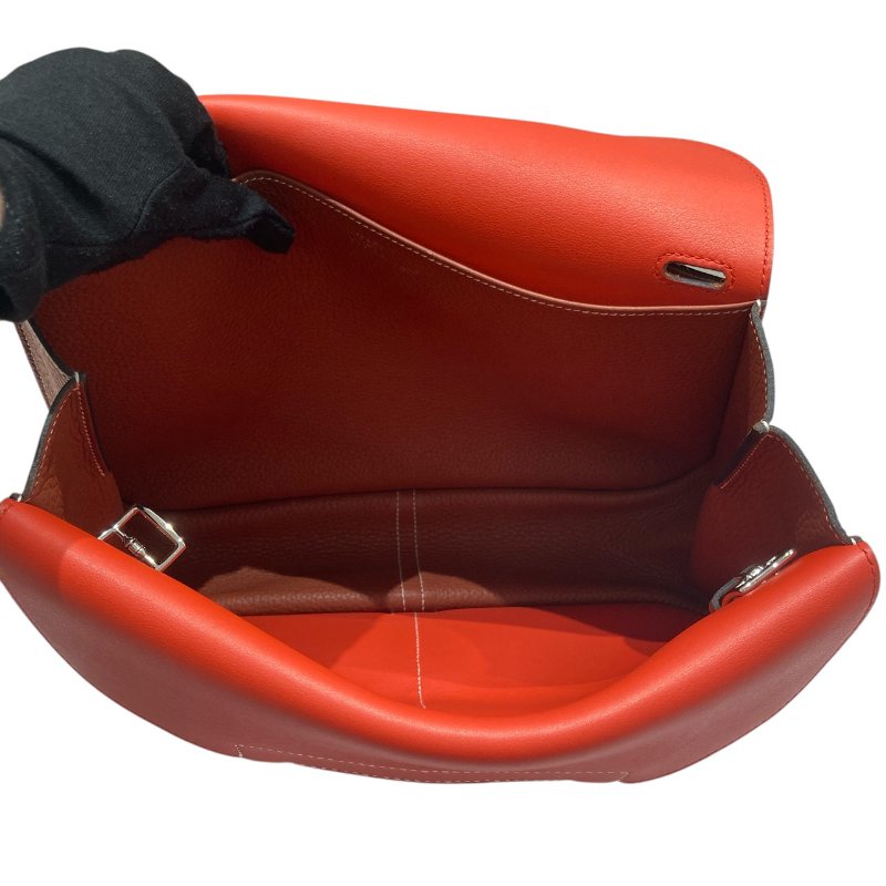 HERME 愛馬仕 B刻印 HALZAN 31 肩背包 TC/SWIFT皮革 古銅色/火焰紅 拚色 拚皮 銀扣-5