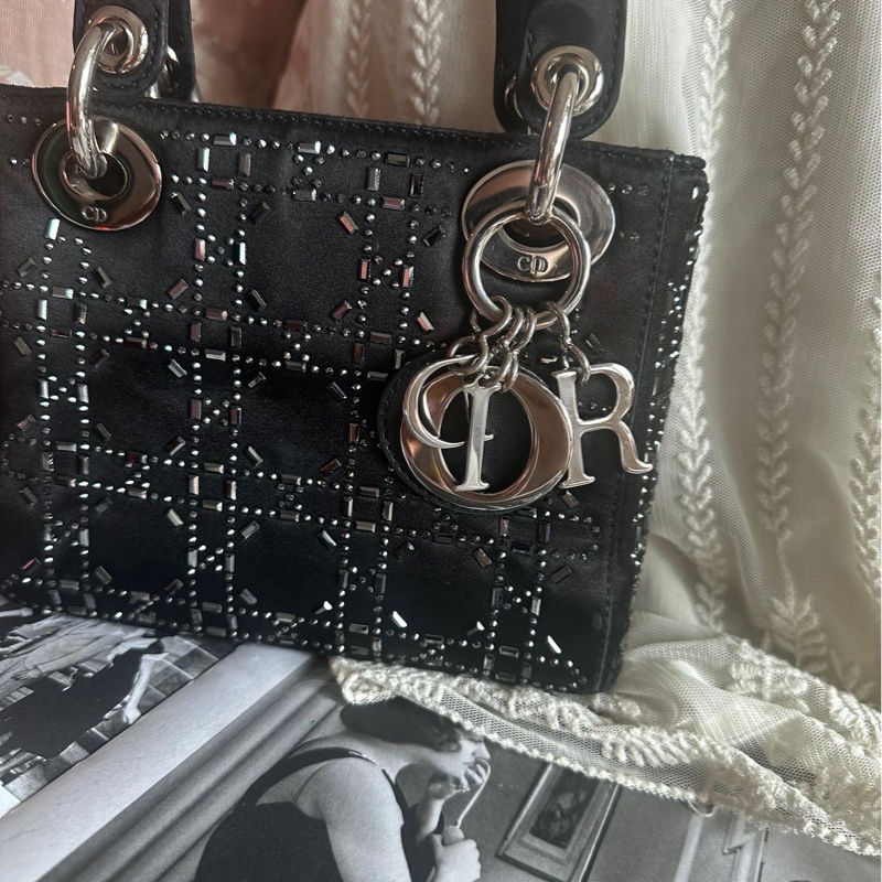 迪奧經典迷你手袋 三格戴妃包 滿天星限定款 黑色 手提包 斜挎包 Christian Dior Dior Mini Lady Dior Bag Black Strass Cannage Satin bag 斜背側背 水鑽-9