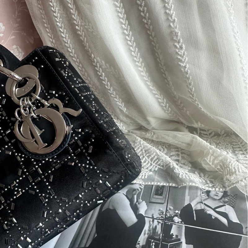 迪奧經典迷你手袋 三格戴妃包 滿天星限定款 黑色 手提包 斜挎包 Christian Dior Dior Mini Lady Dior Bag Black Strass Cannage Satin bag 斜背側背 水鑽-14