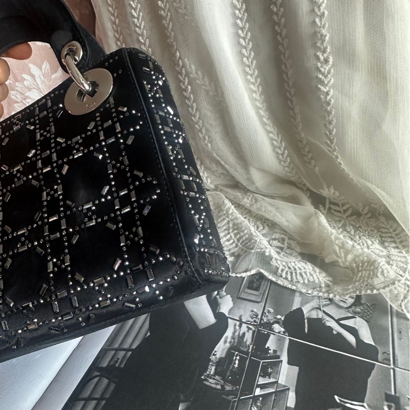 迪奧經典迷你手袋 三格戴妃包 滿天星限定款 黑色 手提包 斜挎包 Christian Dior Dior Mini Lady Dior Bag Black Strass Cannage Satin bag 斜背側背 水鑽-16