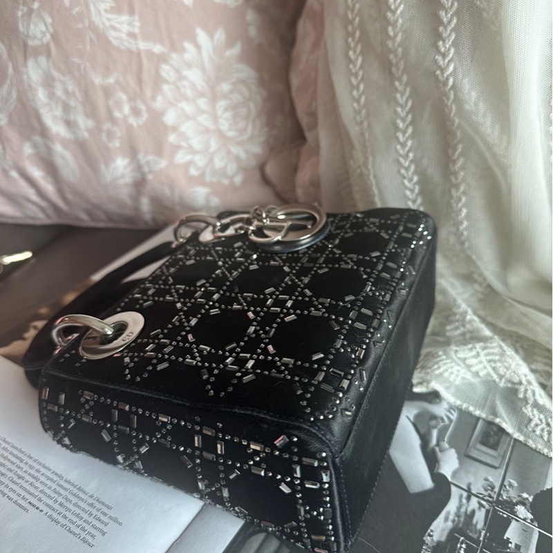 迪奧經典迷你手袋 三格戴妃包 滿天星限定款 黑色 手提包 斜挎包 Christian Dior Dior Mini Lady Dior Bag Black Strass Cannage Satin bag 斜背側背 水鑽-18