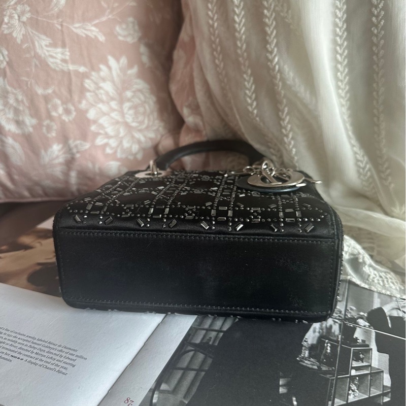 迪奧經典迷你手袋 三格戴妃包 滿天星限定款 黑色 手提包 斜挎包 Christian Dior Dior Mini Lady Dior Bag Black Strass Cannage Satin bag 斜背側背 水鑽-19