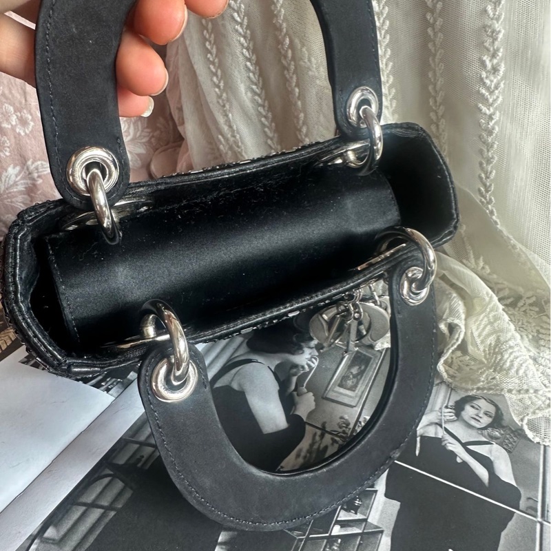 迪奧經典迷你手袋 三格戴妃包 滿天星限定款 黑色 手提包 斜挎包 Christian Dior Dior Mini Lady Dior Bag Black Strass Cannage Satin bag 斜背側背 水鑽-22