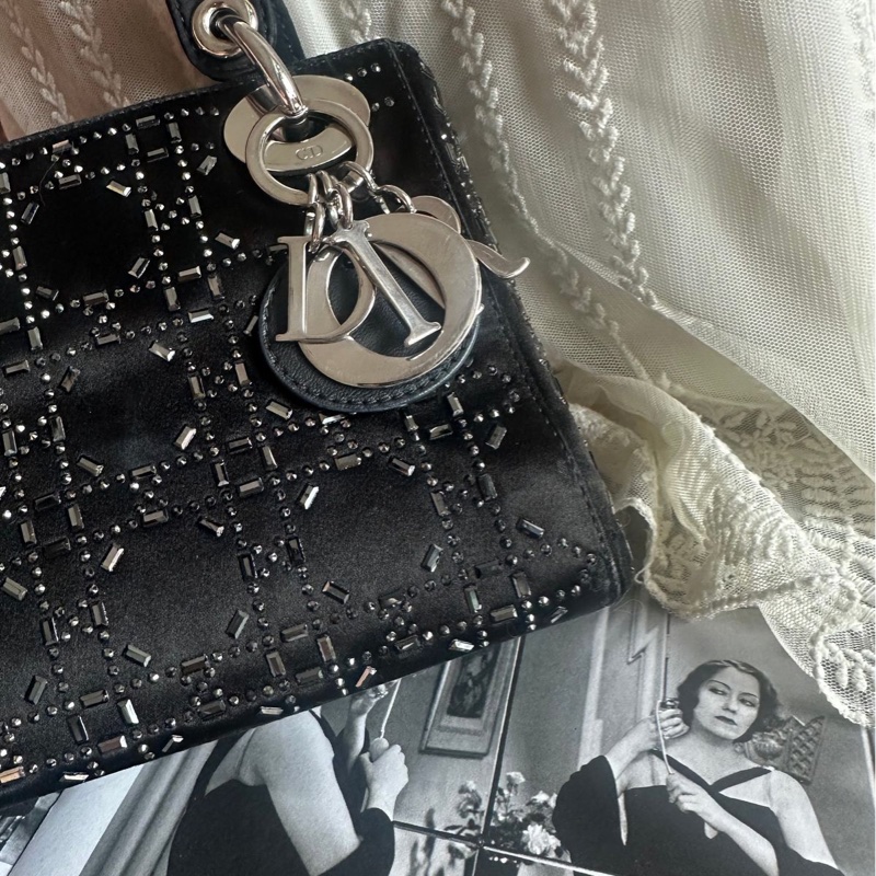 迪奧經典迷你手袋 三格戴妃包 滿天星限定款 黑色 手提包 斜挎包 Christian Dior Dior Mini Lady Dior Bag Black Strass Cannage Satin bag 斜背側背 水鑽-23