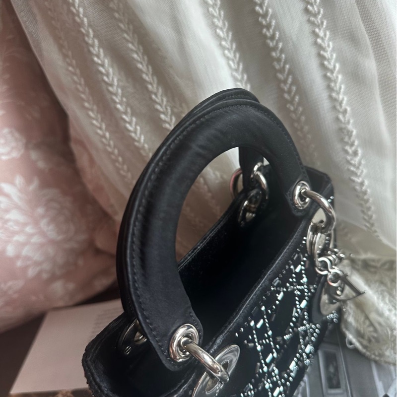 迪奧經典迷你手袋 三格戴妃包 滿天星限定款 黑色 手提包 斜挎包 Christian Dior Dior Mini Lady Dior Bag Black Strass Cannage Satin bag 斜背側背 水鑽-27